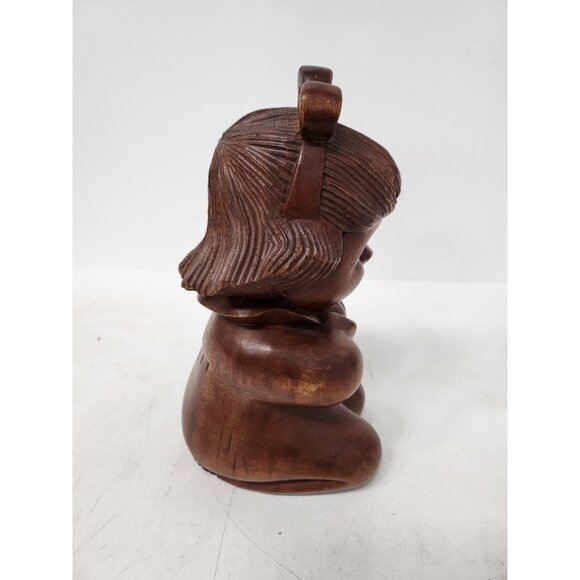 Vintage Hand Carved Wood Praying Girl Figurine Statue Religious Display Decor - Picture 5 of 7